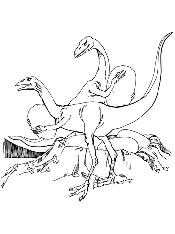 Oviraptors Stealing Dinosaurs Eggs Coloring Page